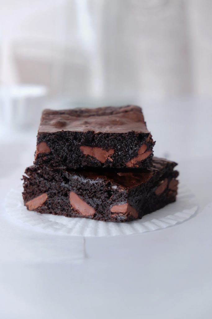 Stack of double chocolate brownies