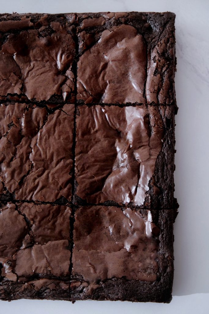 Slices of double chocolate brownies
