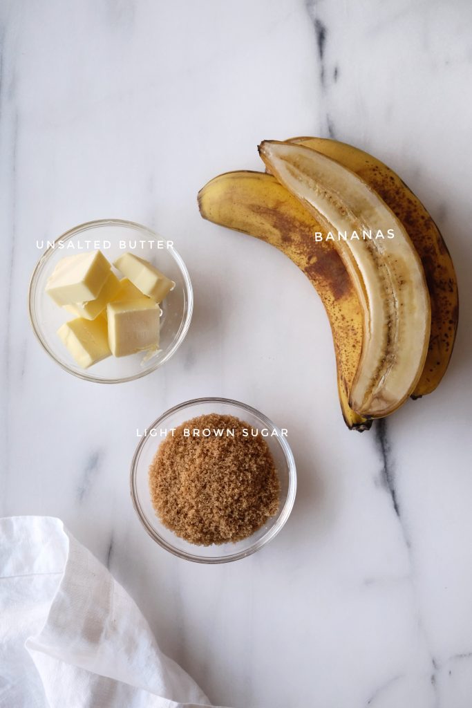 Ingredients used in the upside down portion of the caramelized banana upside down cake
