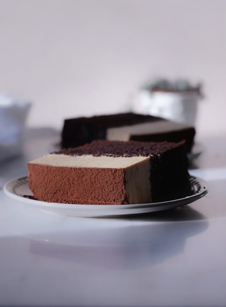Slice of chocolate cake with coffee mascarpone cream